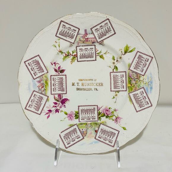 Antique Porcelain Advertising Plate 1906 Calendar from Hunsicker Ironbridge PA - Picture 8 of 10